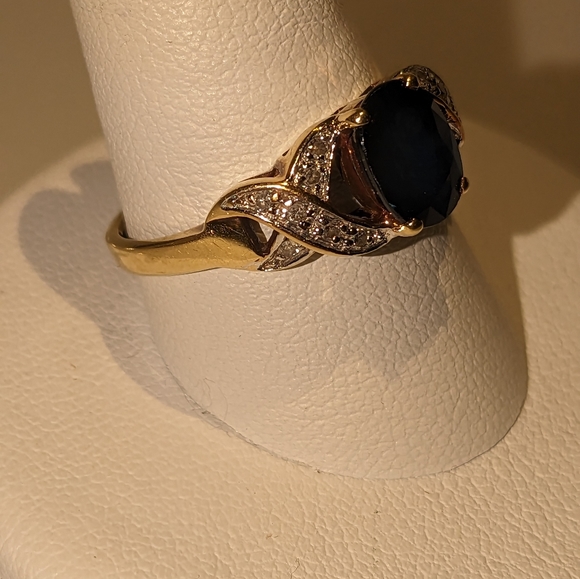 14k Gold Blue Sapphire & Diamond Ring sz-8.25 - Picture 4 of 10